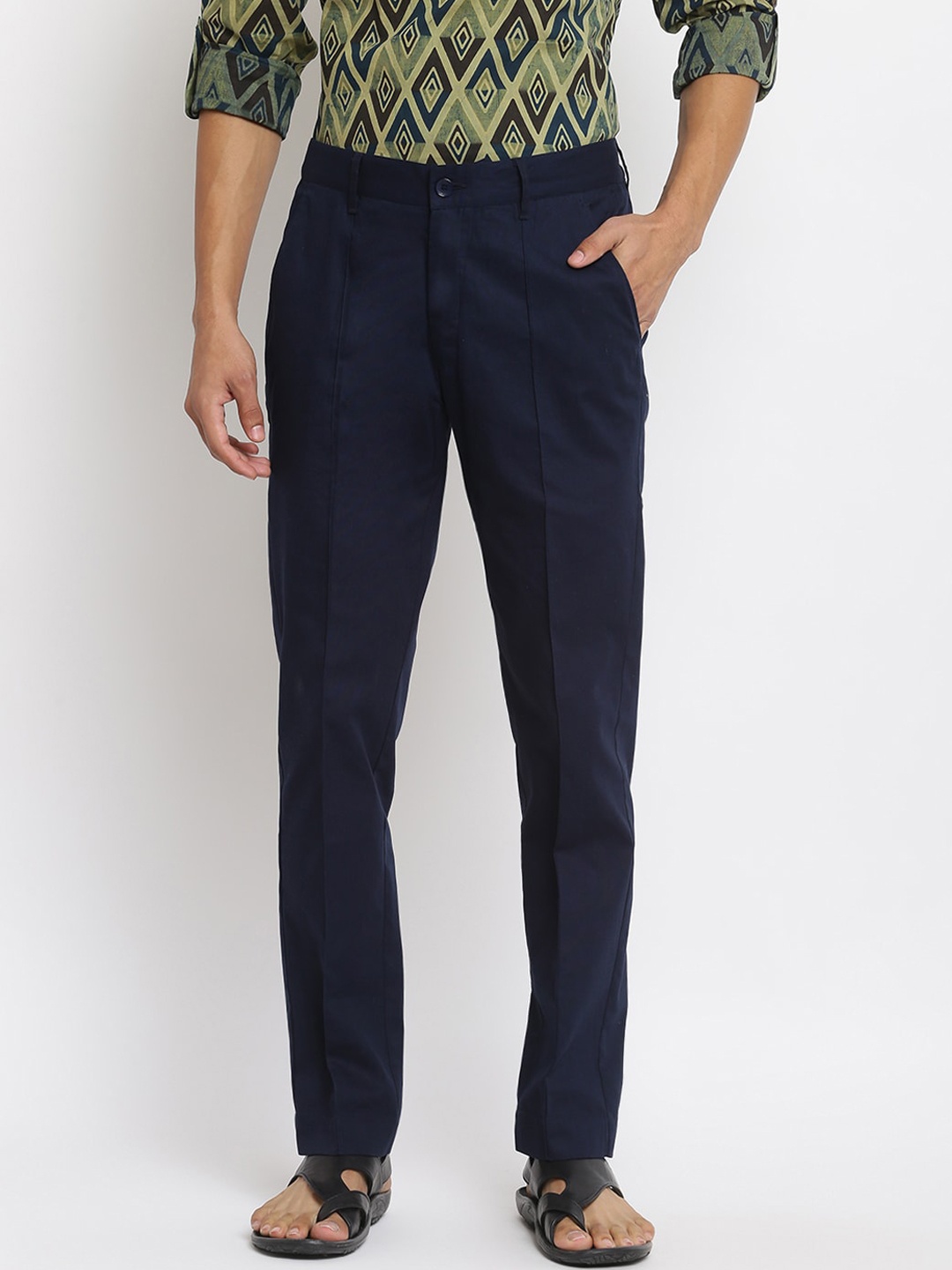 

Fabindia Men Blue Cotton Comfort Fit Trousers