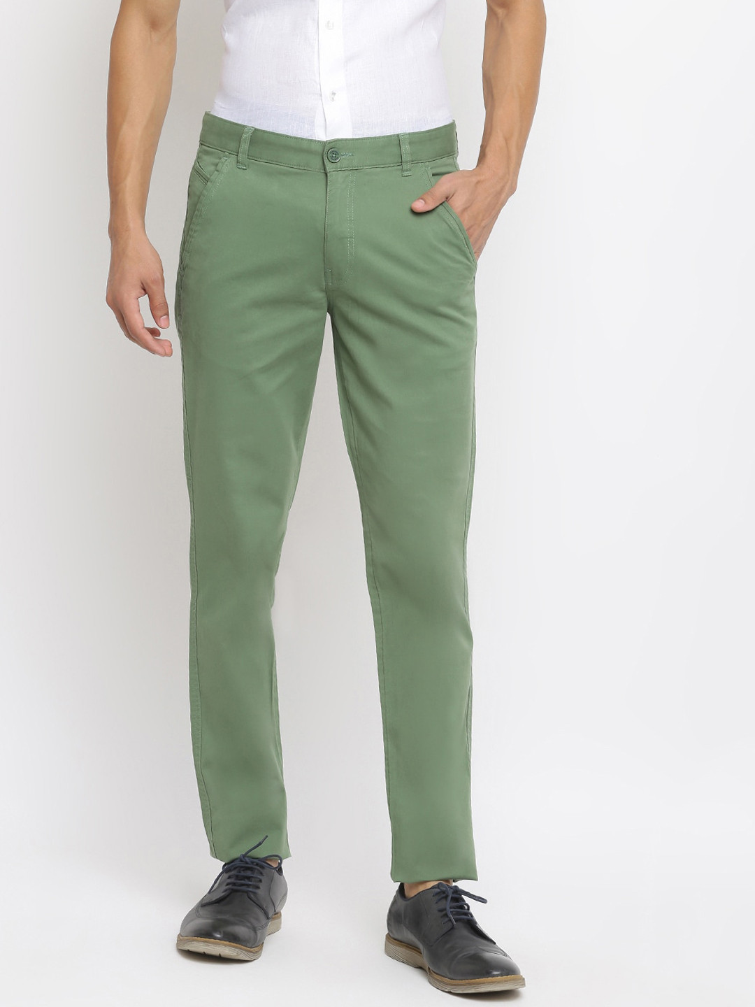 

Fabindia Men Olive Green Slim Fit Chinos Trousers