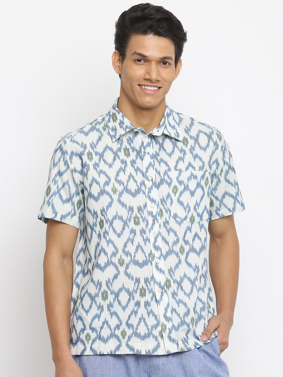 

Fabindia Men Blue Printed Casual Shirt