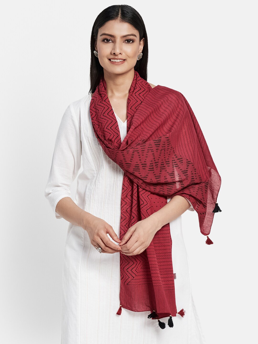 

Fabindia Women Red & Black Printed Stole