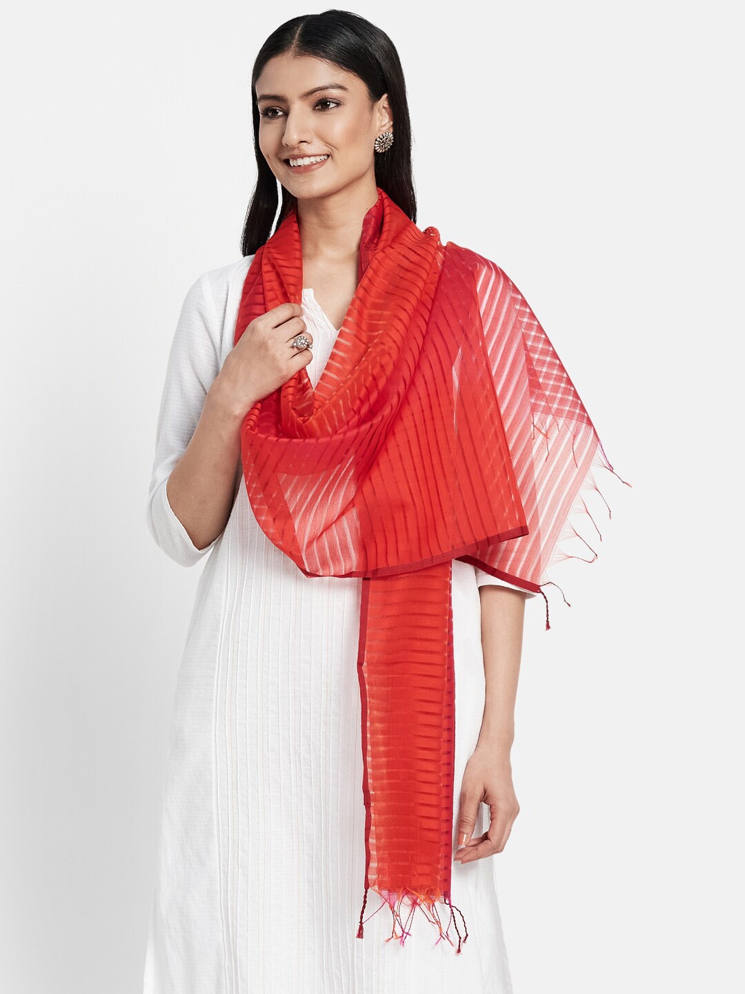

Fabindia FabBasic Women Red Striped Stole