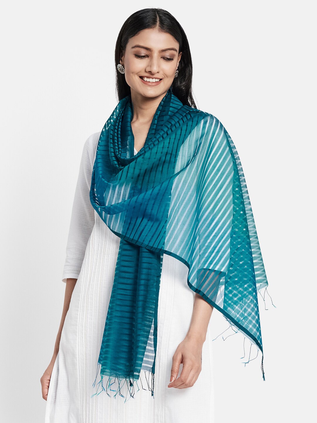 

Fabindia Women Blue & White Striped Stole