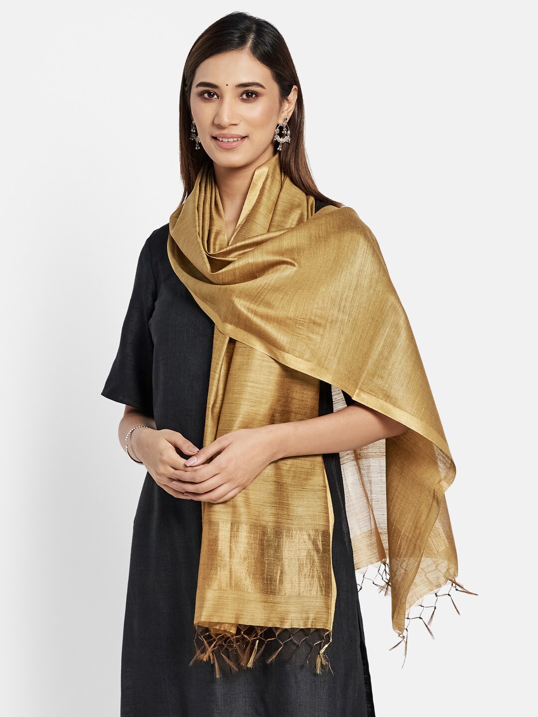 

Fabindia Women Yellow Woven Design Stole