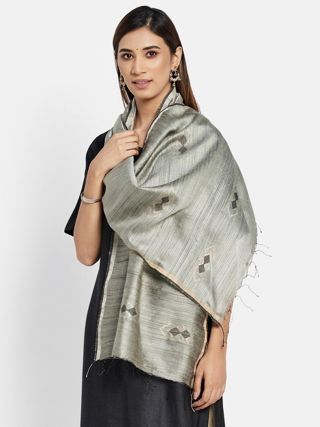 

Fabindia Women Grey & Black Woven Design Stole