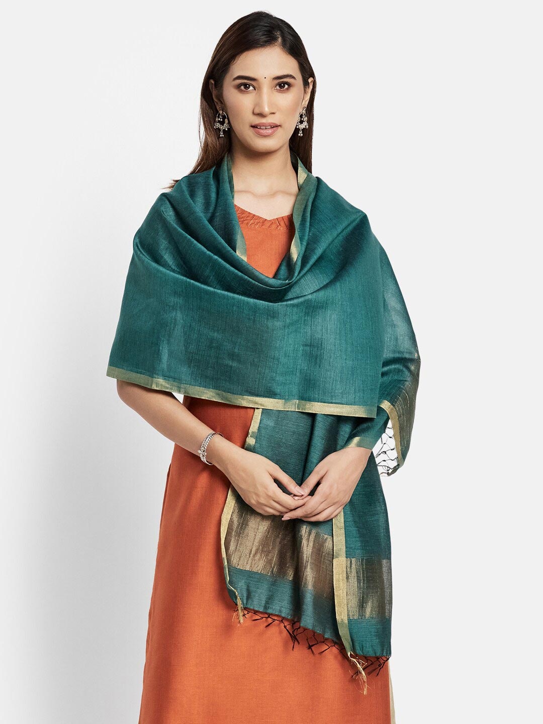 

Fabindia Women Green & Gold-Toned Stole