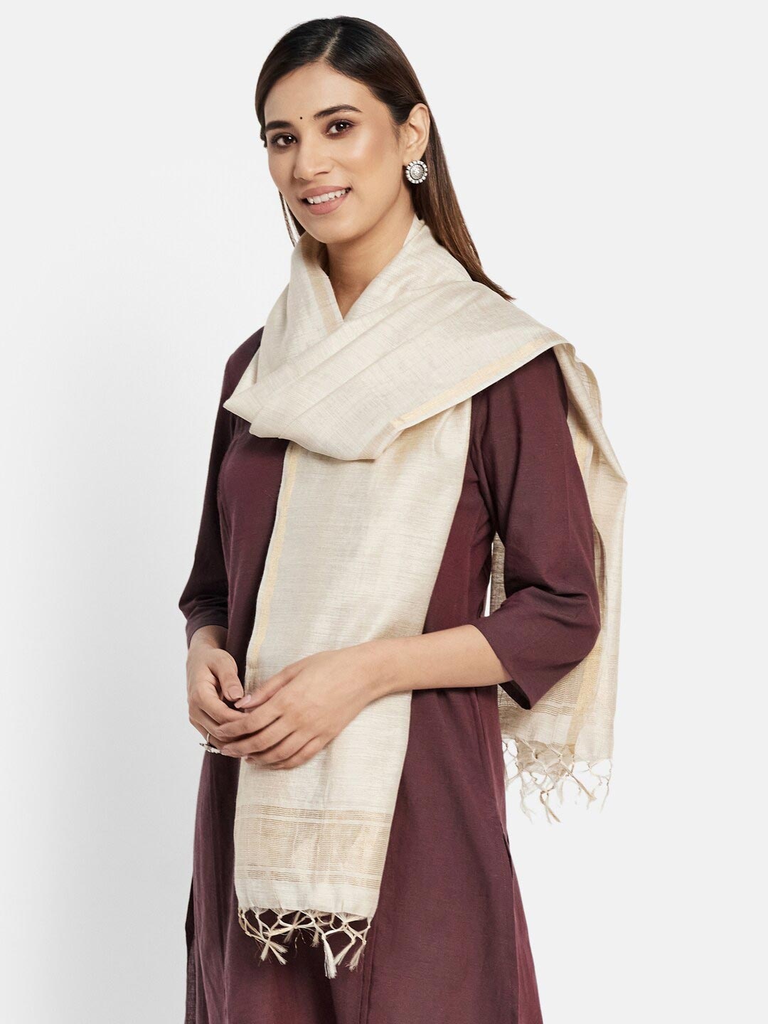 

Fabindia Women Beige & Gold-Toned Striped Stole