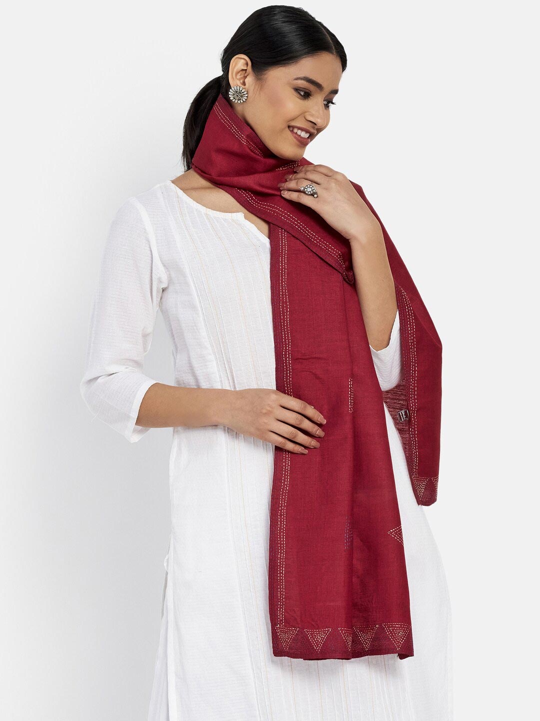 

Fabindia Women Red & White Embroidered Stole