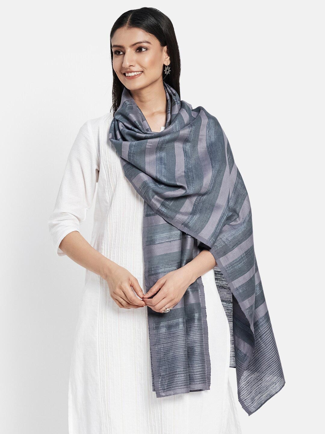 

Fabindia Women Grey & Black Woven Design Stole