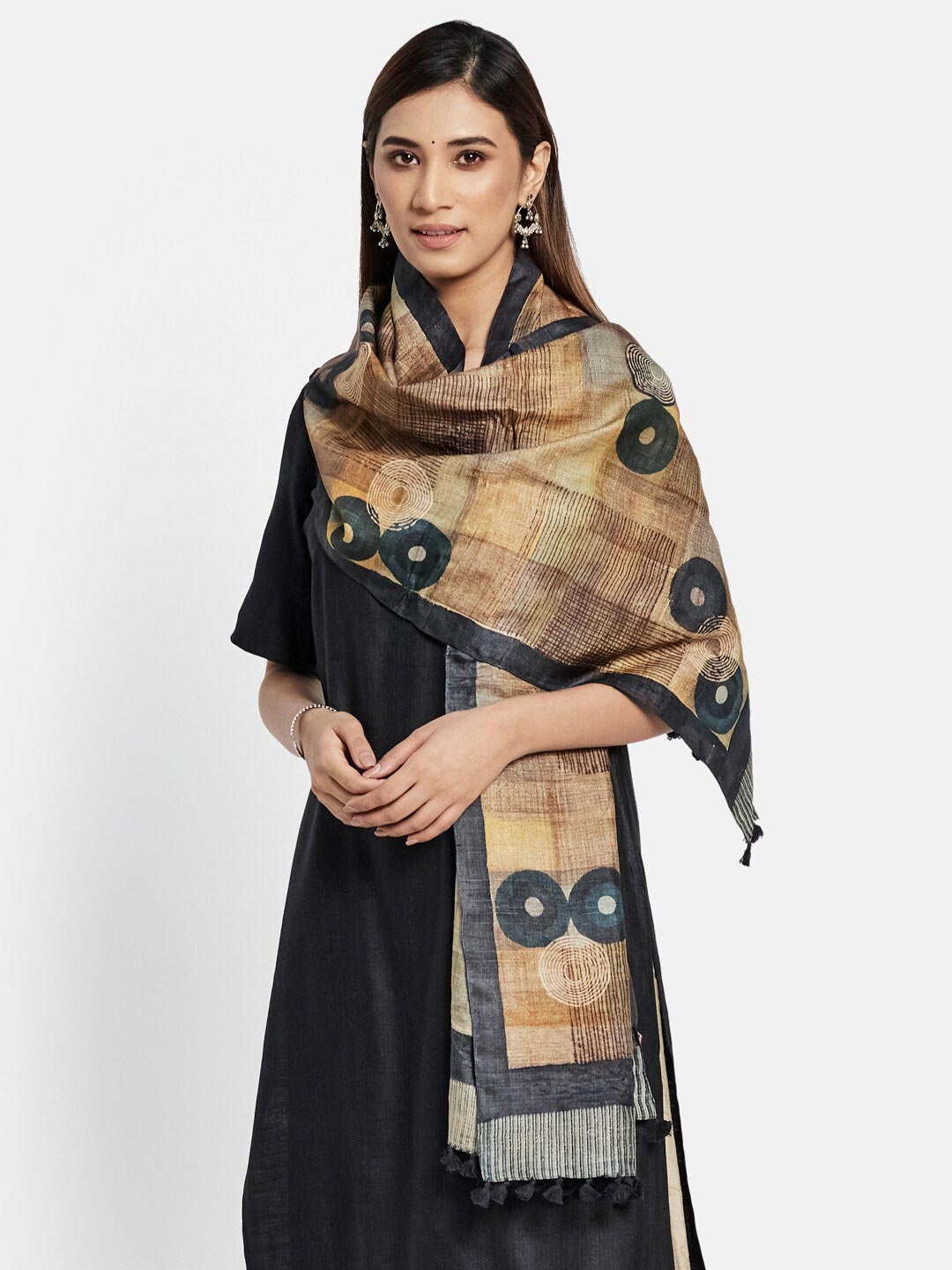 

Fabindia Women Black & Brown Printed Stole