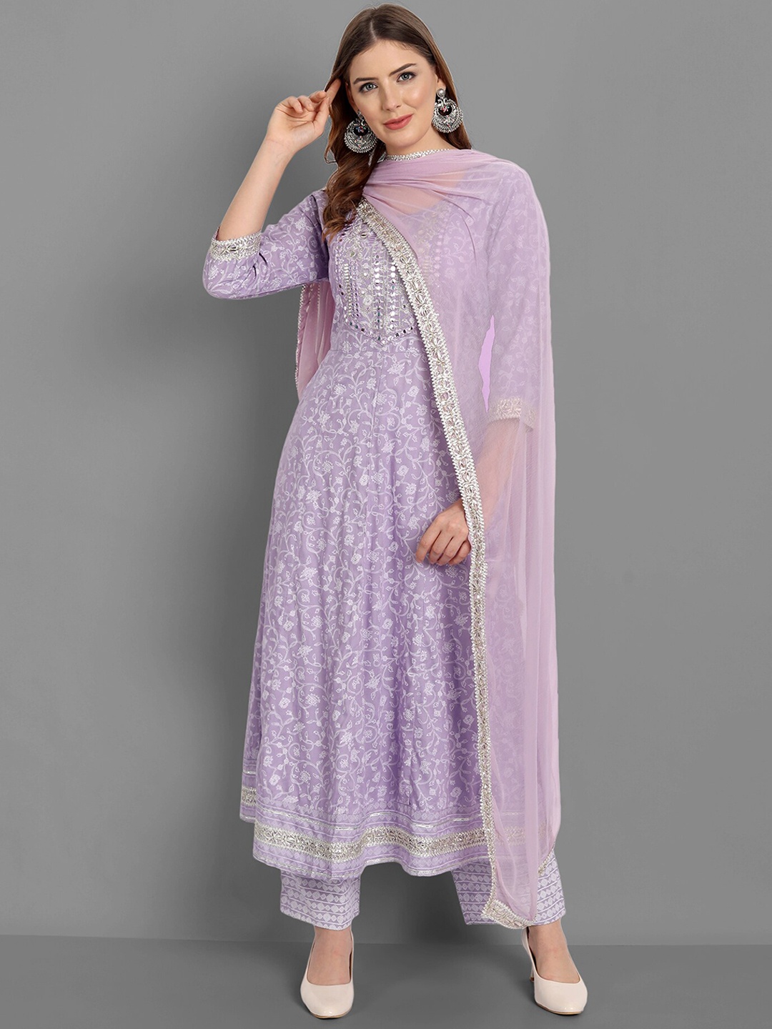 

SINGNI Women Purple Ethnic Motifs Printed Kurta with Trousers & With Dupatta