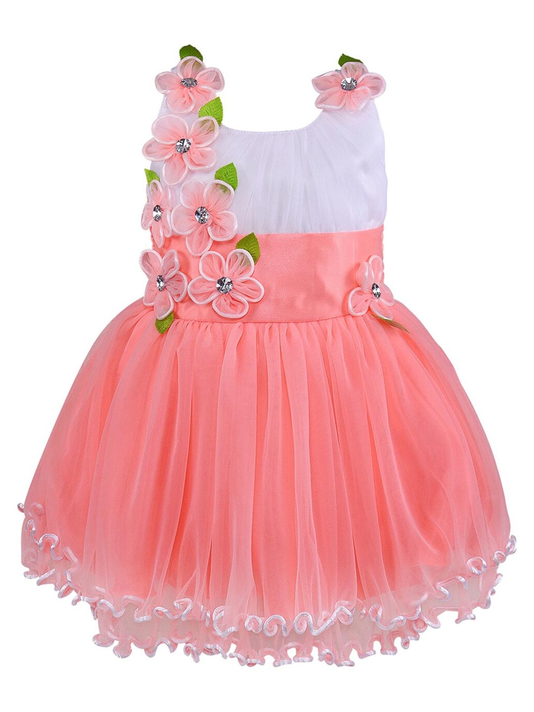 

Wish Karo Girls Peach-Coloured & White Net Dress