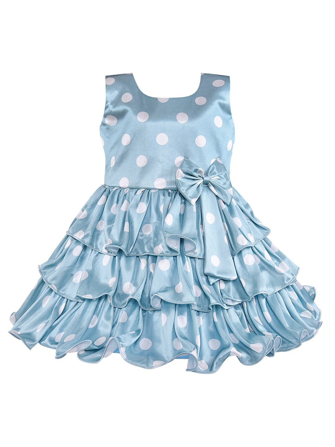 

Wish Karo Girls Blue & White Polka Dots Layered Satin Dress