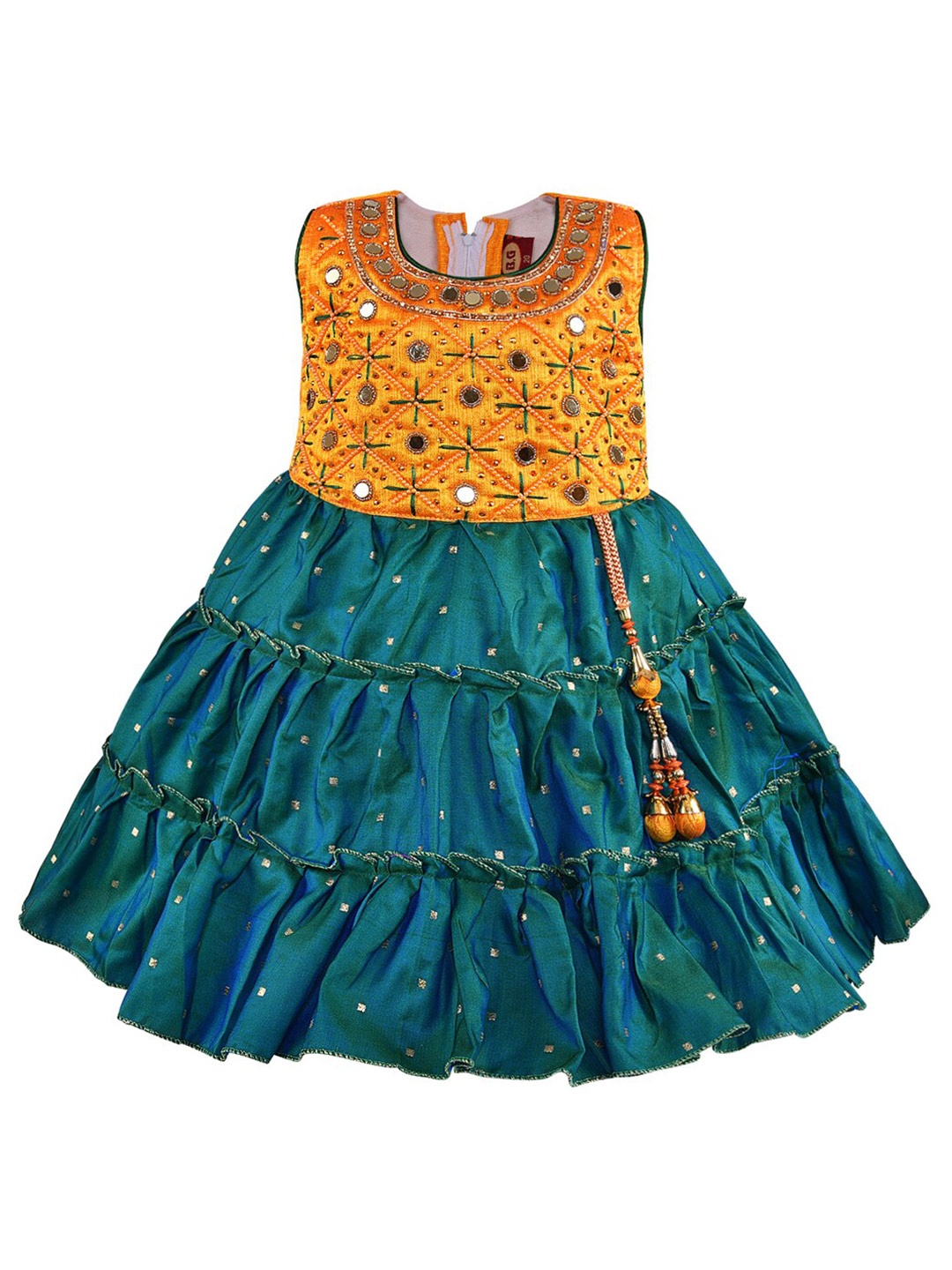 

Wish Karo Girls Green & Orange Floral Satin Dress