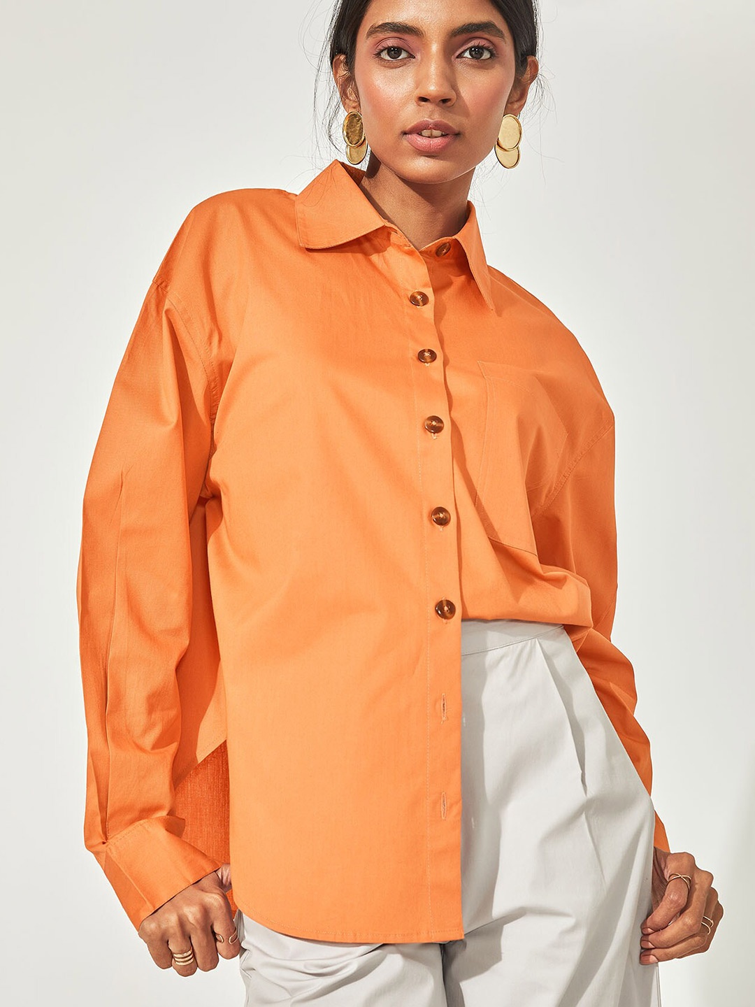 

The Label Life Women Orange Oversized Shirt