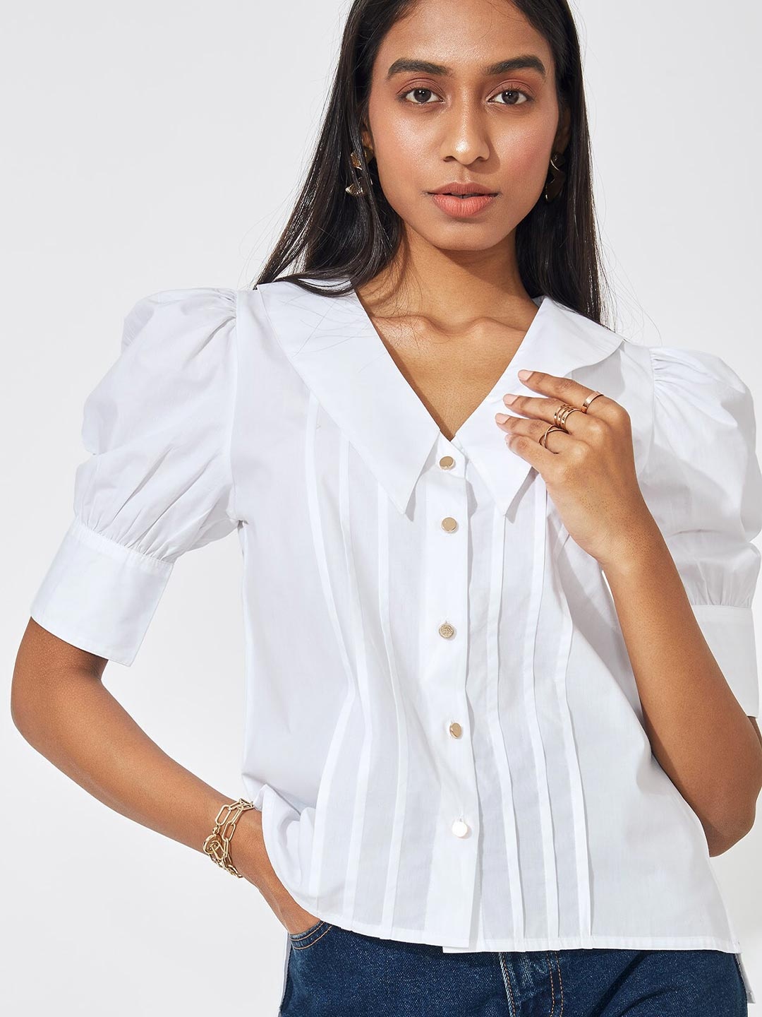 

The Label Life Women White Comfort Puff Sleeved Casual Shirt