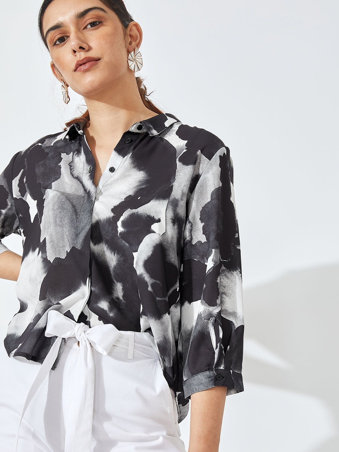 

The Label Life Women White Monochrome Printed Shirt