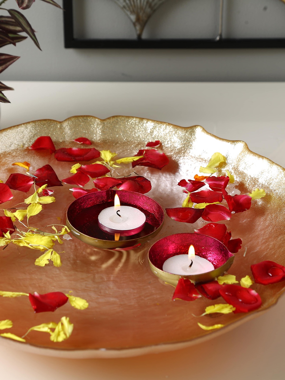 

HomeTown Set Of 2 Burgundy & Gold-Toned Aruba Iron Floating Diyas