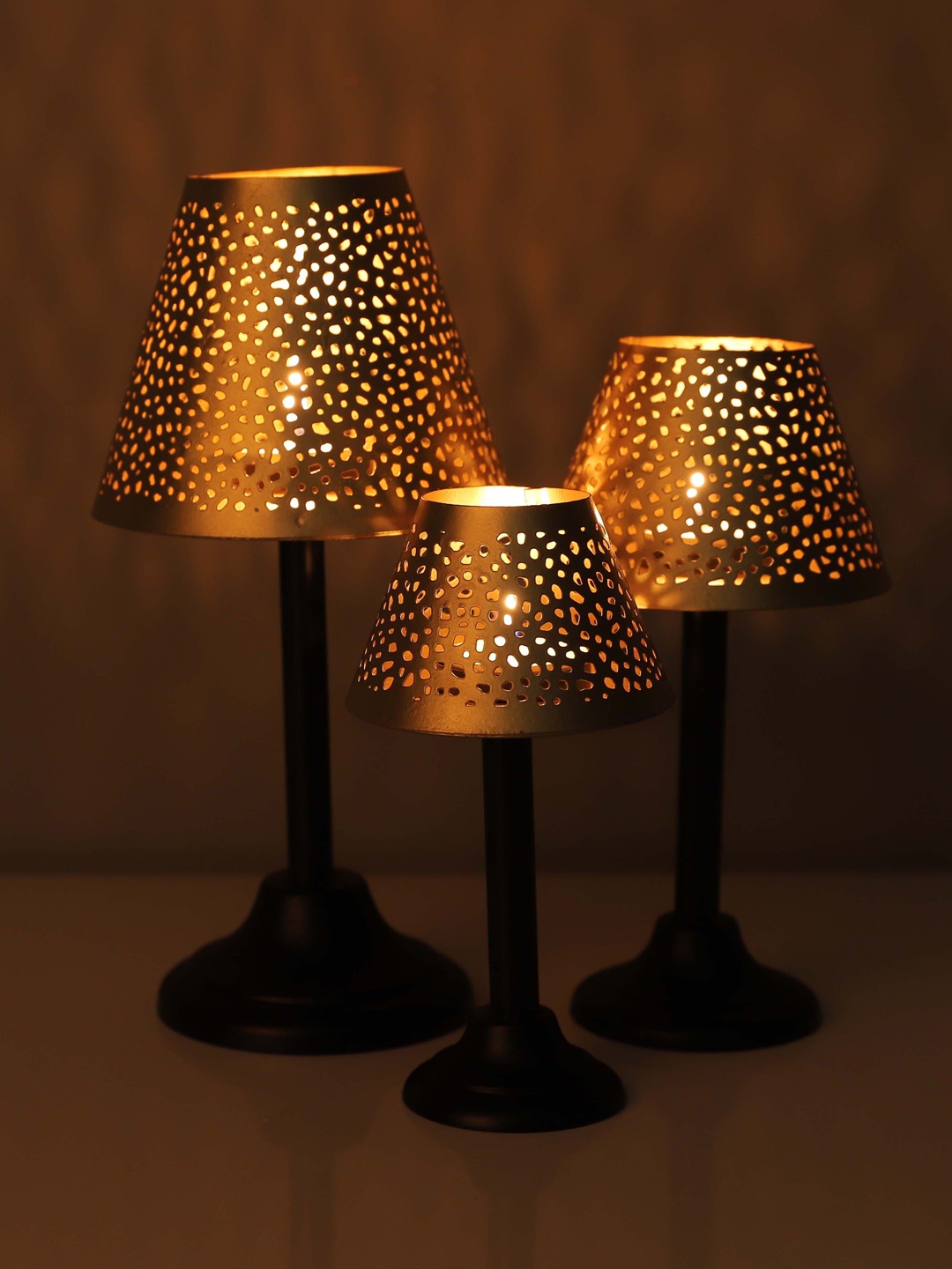 

HomeTown Set of 3 Gold-Coloured Cut Work Metal Votives Candle Holders