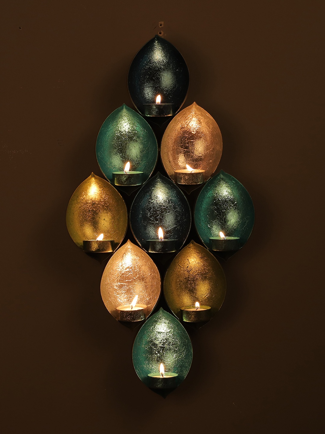 

HomeTown Green & Blue Textured Aruba Iron Wall Sconce Candle Holder