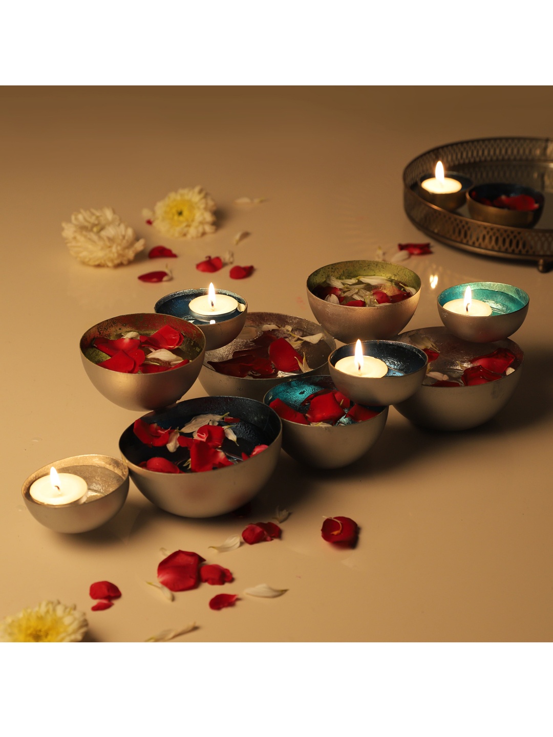 

HomeTown Green & Blue Table Top Tealight Candle Holders