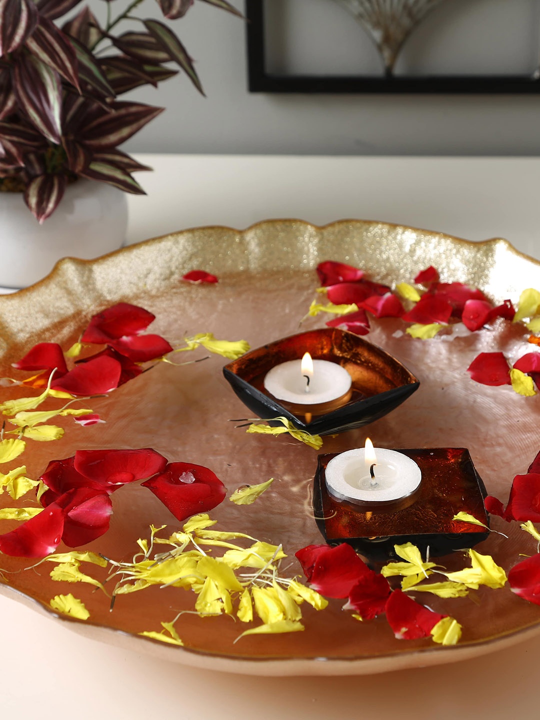 

HomeTown Set Of 2 Copper Colored Solid Floating Diya