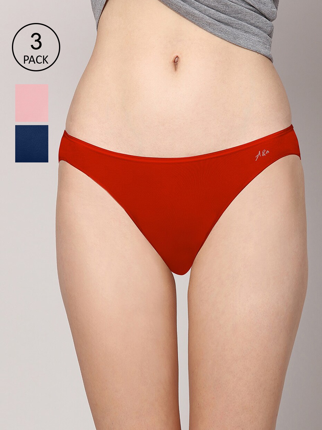 

AshleyandAlvis Pack of 3 Solid Anti-Bacterial Bamboo MicroModal Bikini AA-BK-BP-CB-SR, Red