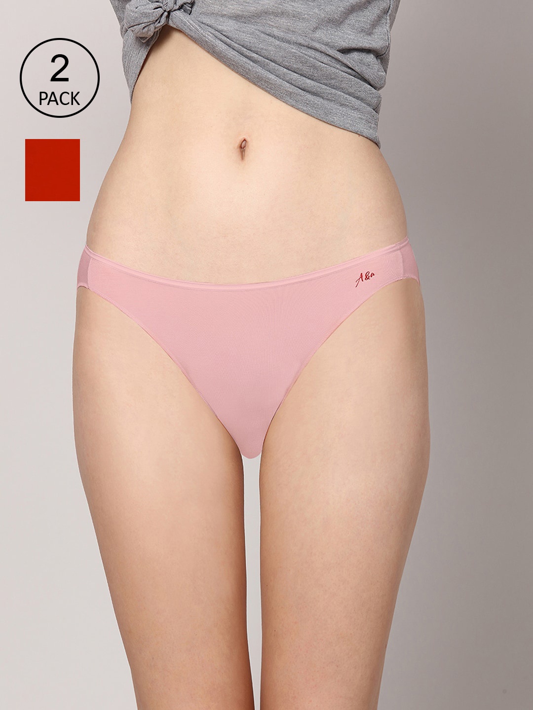 

AshleyandAlvis Women Pack of 2 Solid Anti-Bacterial Bamboo MicroModal Bikini AA-BK-BP-SR, Pink