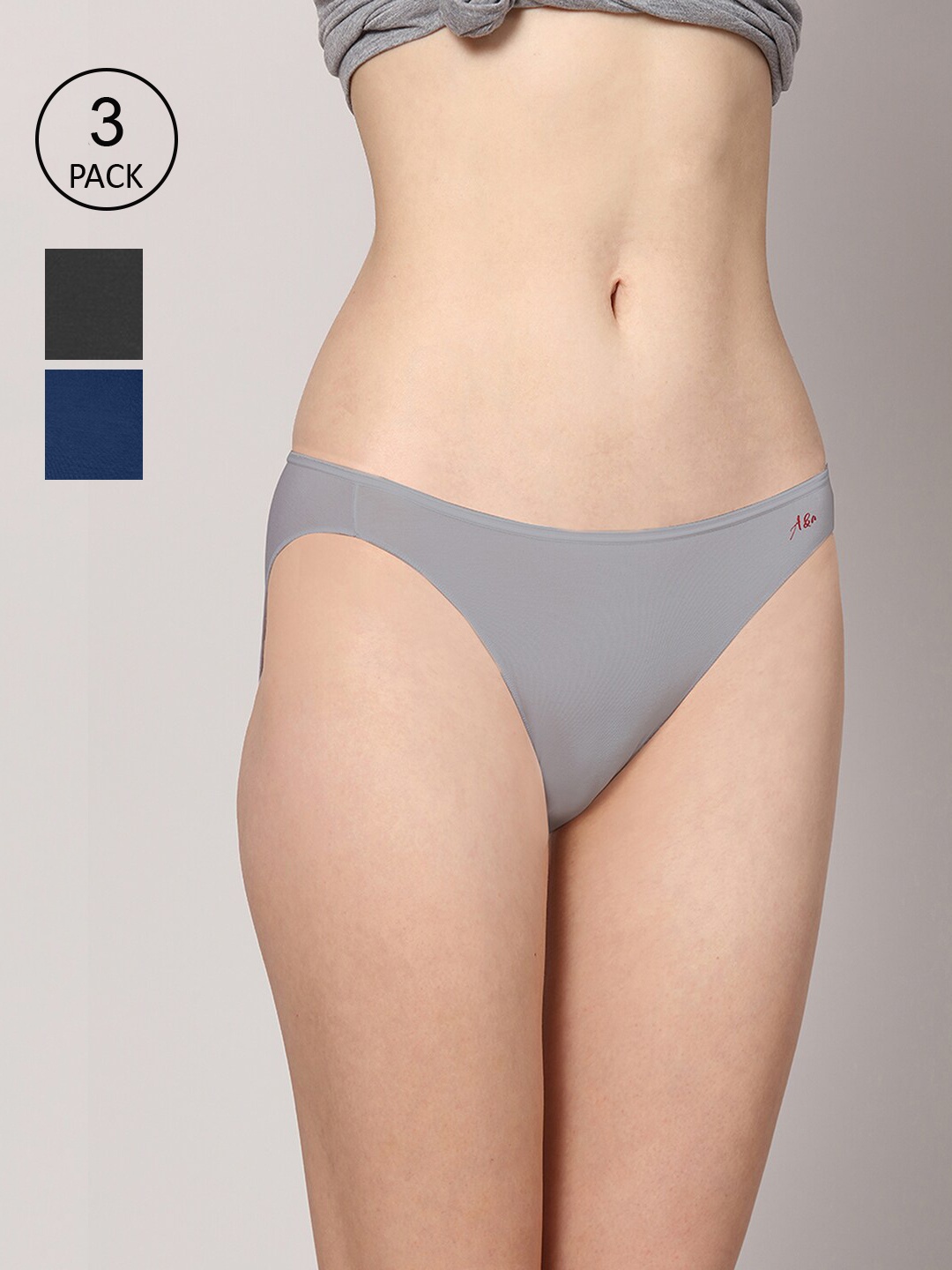 

AshleyandAlvis Women Pack of 3 Anti-Bacterial Bamboo MicroModal Bikini AA-BK-EB-MG-CB, Grey