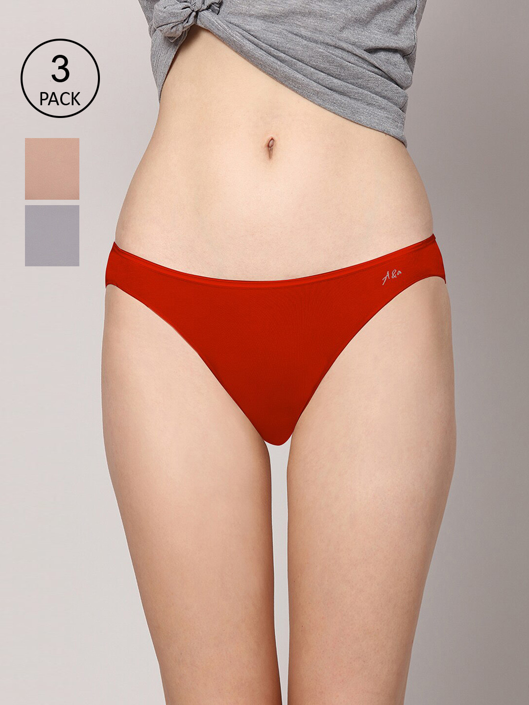

AshleyandAlvis Women Pack of 3 Anti-Bacterial Bamboo MicroModal Bikini AA-BK-MG-AN-SR, Red