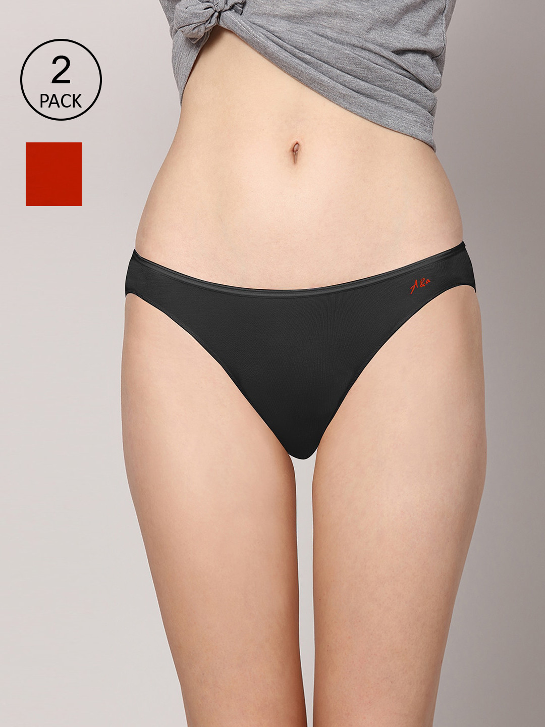 

AshleyandAlvis Women Pack of 2 Solid Anti-Bacterial Bamboo MicroModal Bikini AA-BK-EB-SR, Red