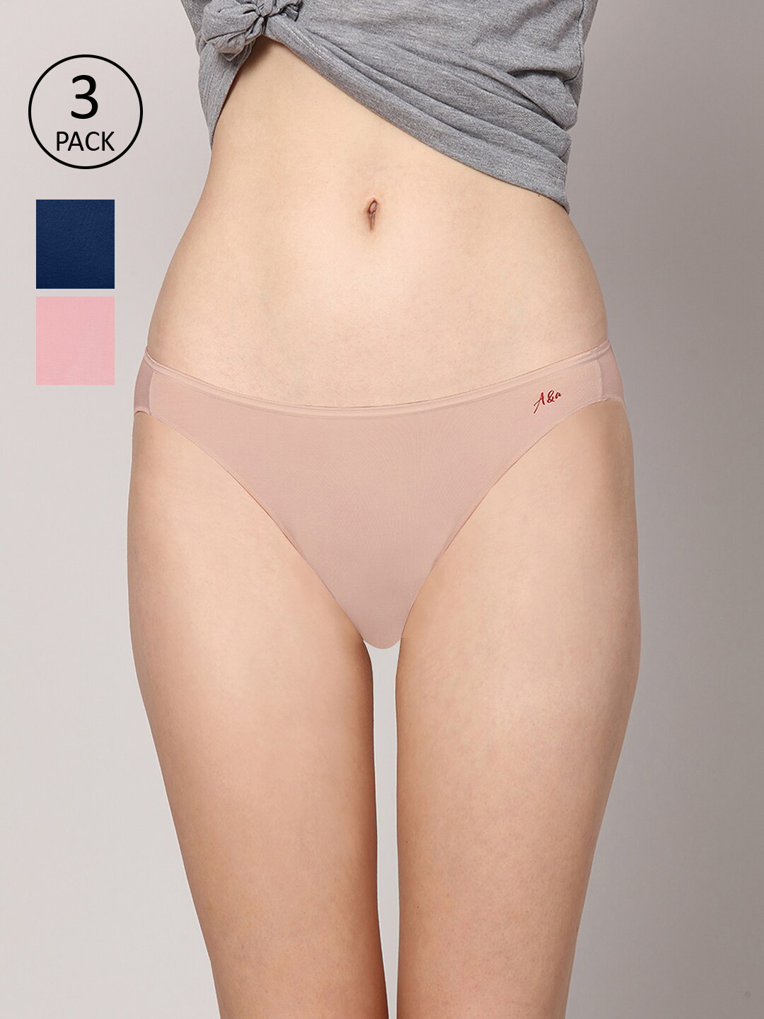 

AshleyandAlvis Women Pack of 3 Anti-Bacterial Bamboo MicroModal Bikini AA-BK-BP-CB-AN, Blue