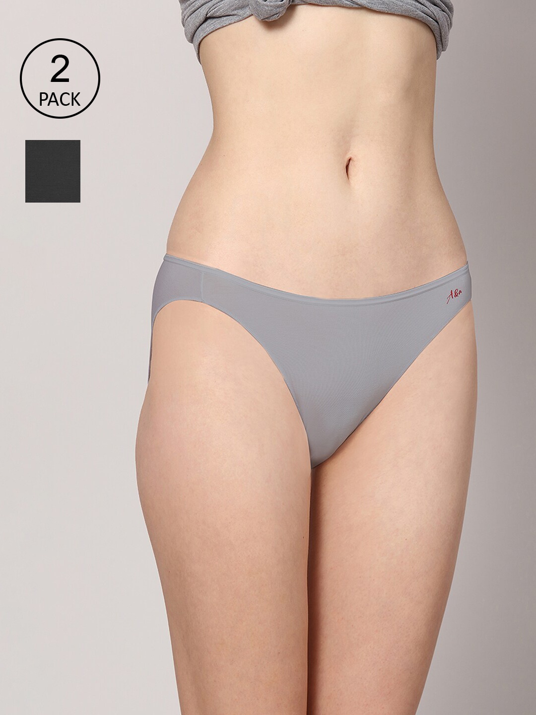 

AshleyandAlvis Women Pack of 2 Solid Anti-Bacterial Bamboo MicroModal Bikini AA-BK-EB-MG, Grey
