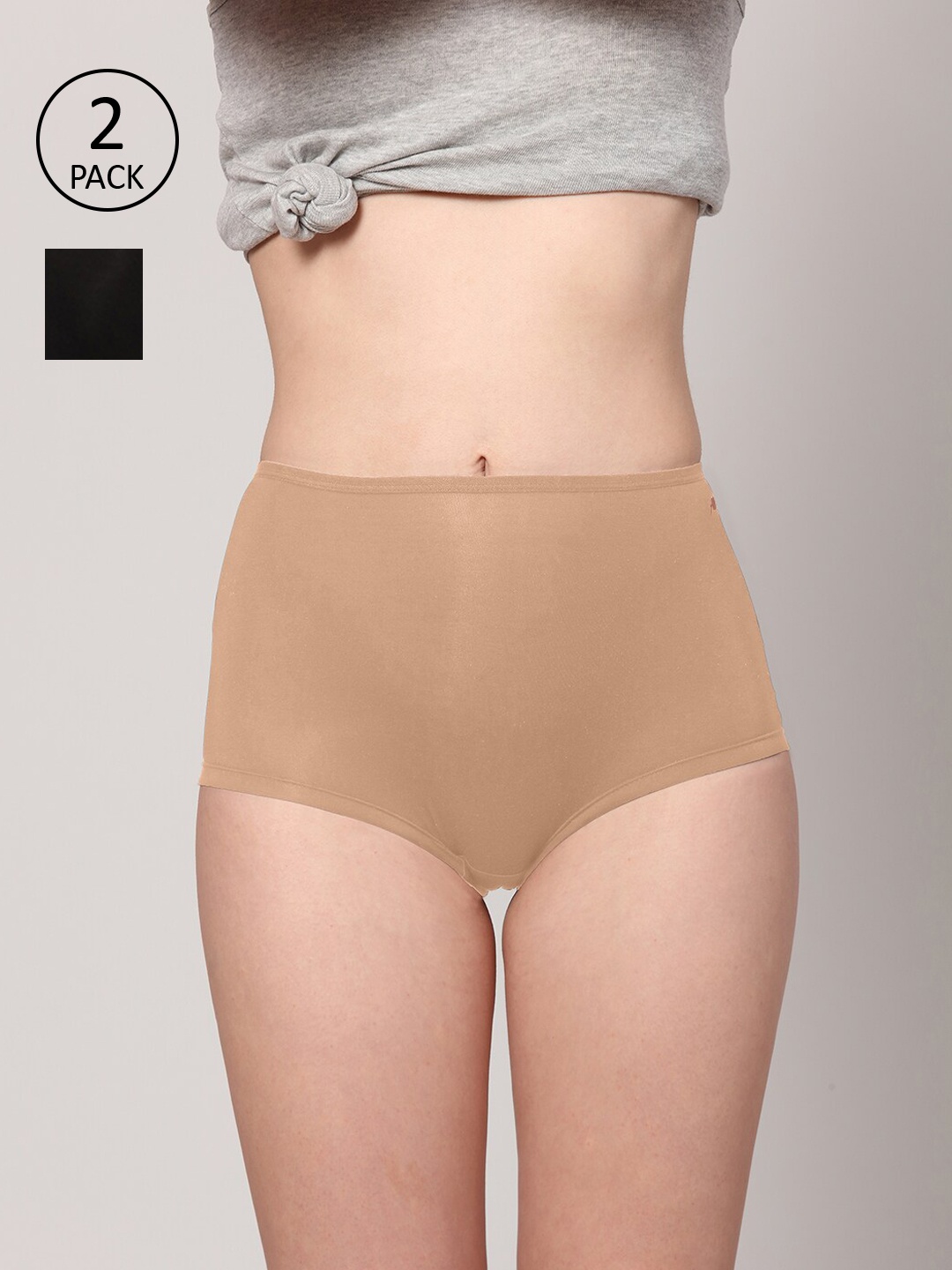 

AshleyandAlvis Women Pack of 2 Solid Anti-Bacterial Bamboo MicroModal Boysleg AA-BL-EB-AN, Beige