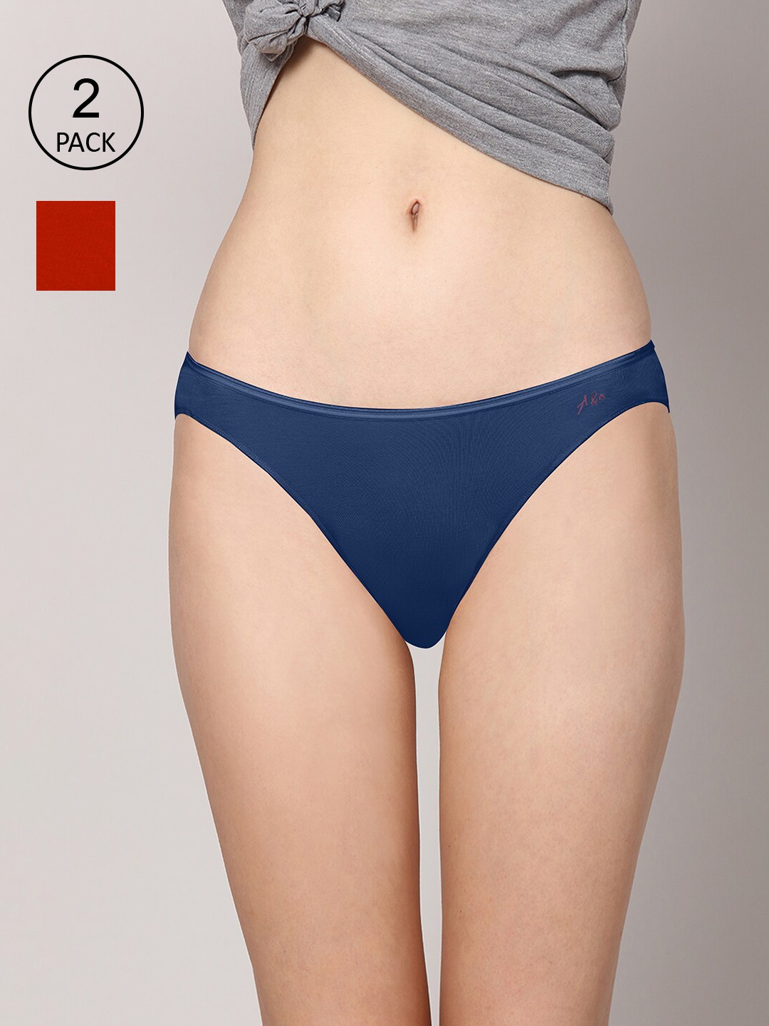 

AshleyandAlvis Women Pack of 2 Solid Anti-Bacterial Bamboo MicroModal Bikini AA-BK-CB-SR, Blue