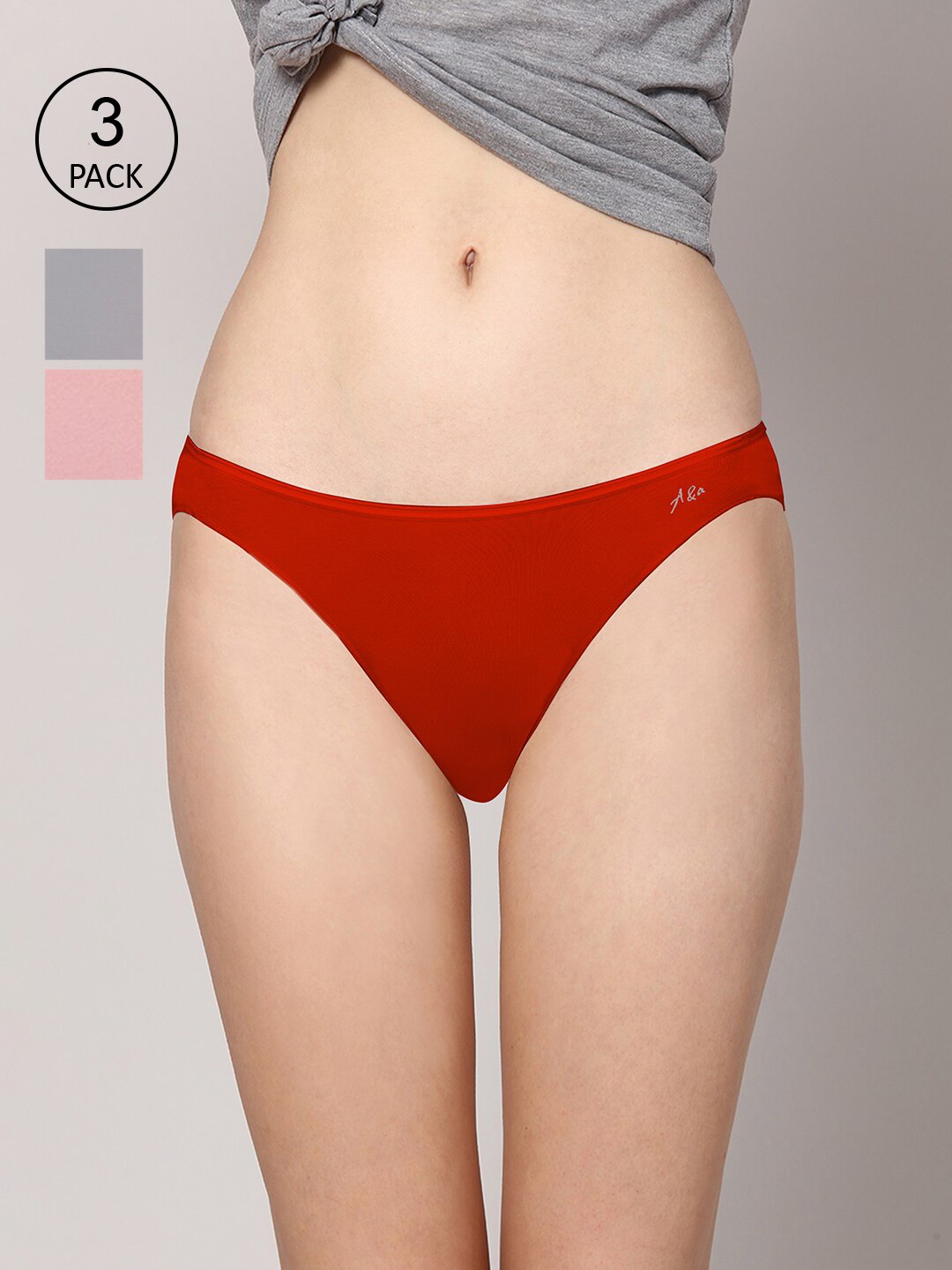 

AshleyandAlvis Women Pack of 3 Anti-Bacterial Bamboo MicroModal Bikini AA-BK-MG-BP-SR, Red