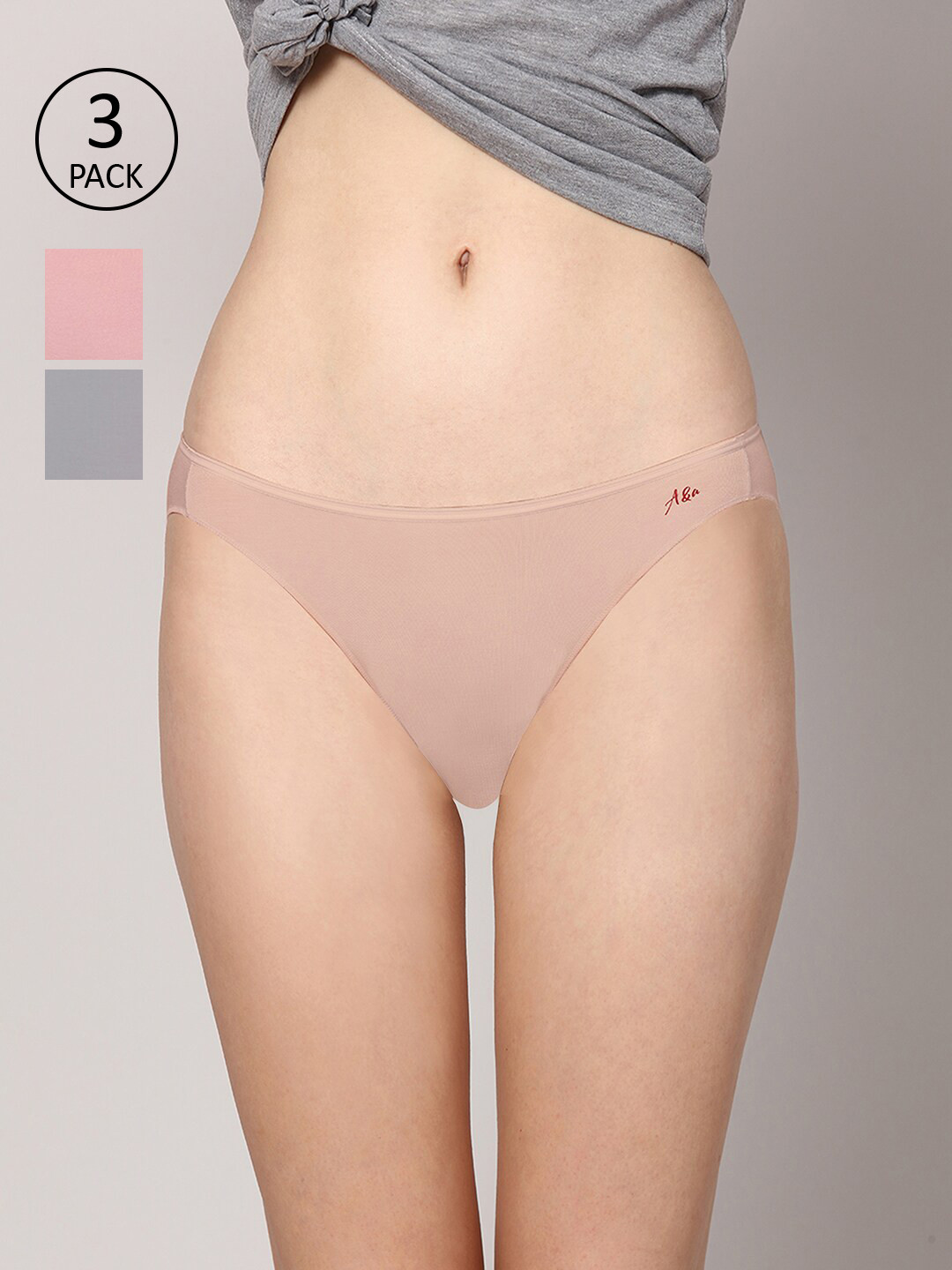 

AshleyandAlvis Women Pack of 3 Anti-Bacterial Bamboo MicroModal Bikini AA-BK-MG-BP-AN, Grey