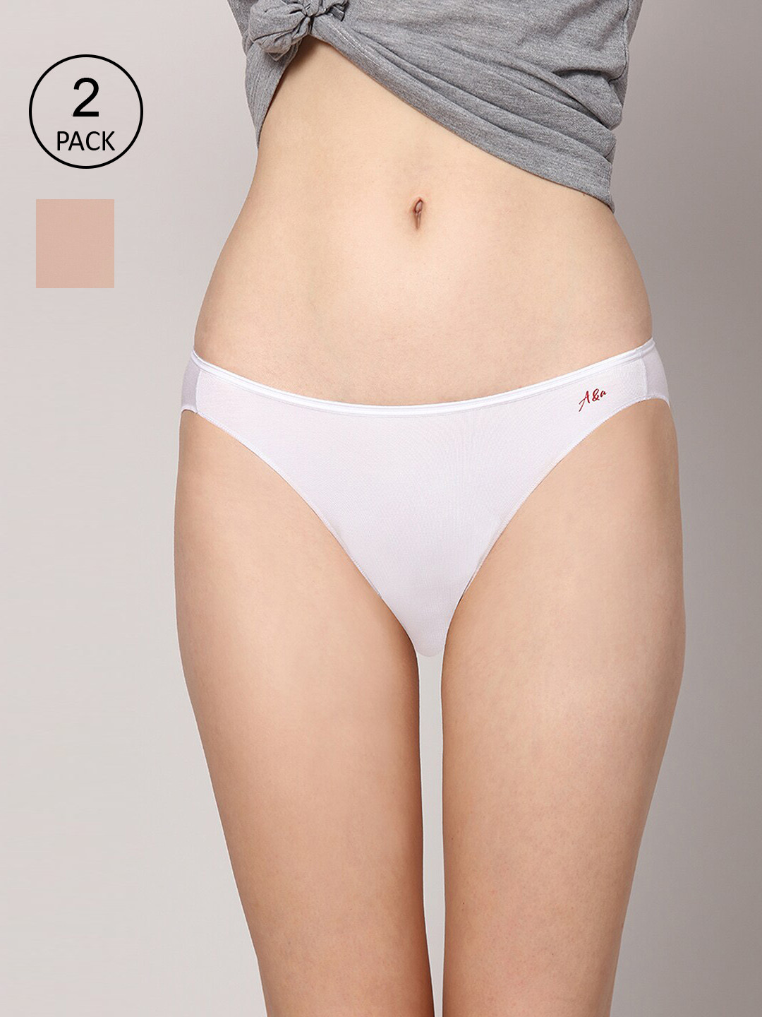 

AshleyandAlvis Women Pack of 2 Solid Anti-Bacterial Bamboo MicroModal Bikini AA-BK-SW-AN, White