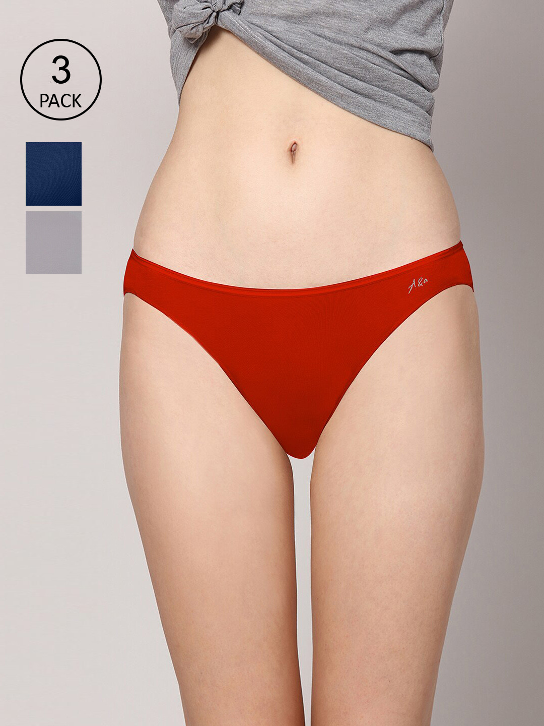 

AshleyandAlvis Women Pack of 3 Anti-Bacterial Bamboo MicroModal Bikini AA-BK-MG-CB-SR, Red