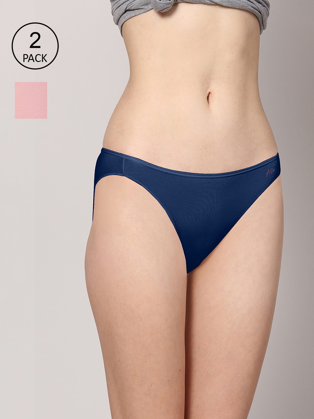 

AshleyandAlvis Women Pack of 2 Solid Anti-Bacterial Bamboo MicroModal Bikini AA-BK-BP-CB, Navy blue