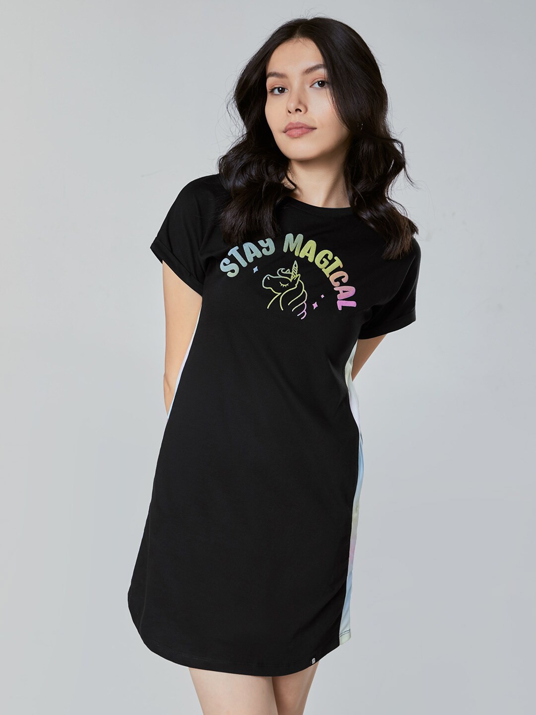 

The Souled Store Black Floral T-shirt Dress