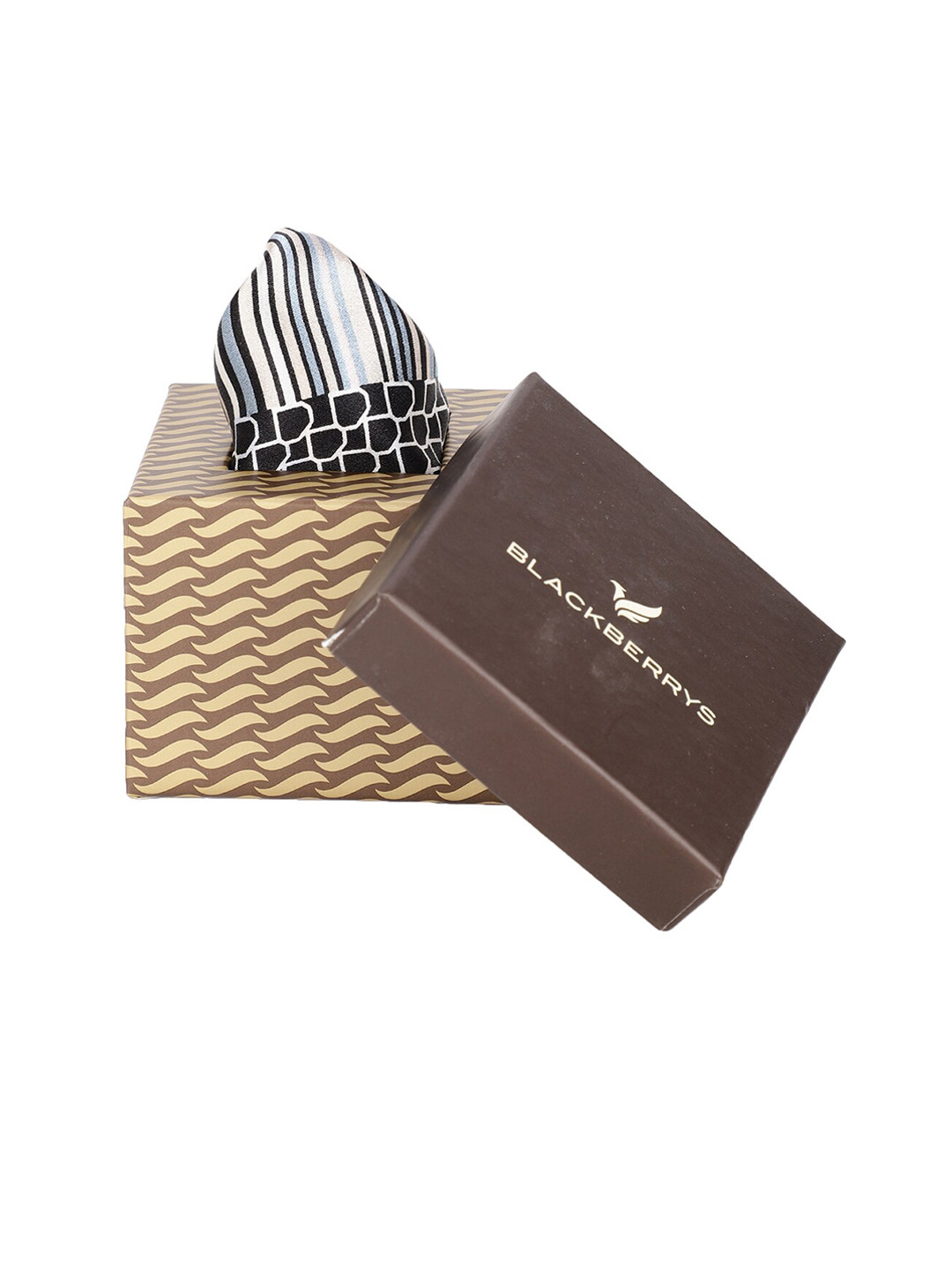 

Blackberrys Men Black & Blue Printed Pure Silk Pocket Square