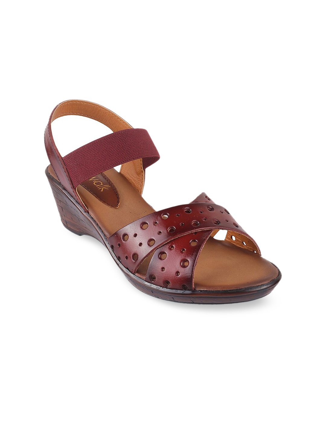 

Catwalk Maroon Leather Wedge Heels with Laser Cuts