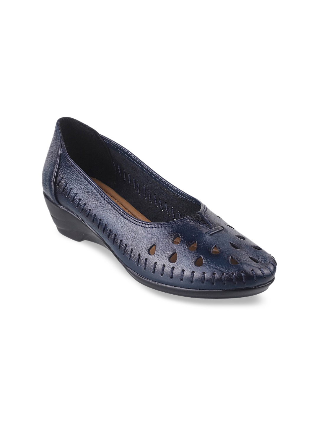 

Catwalk Blue Leather Wedge Pumps with Laser Cuts