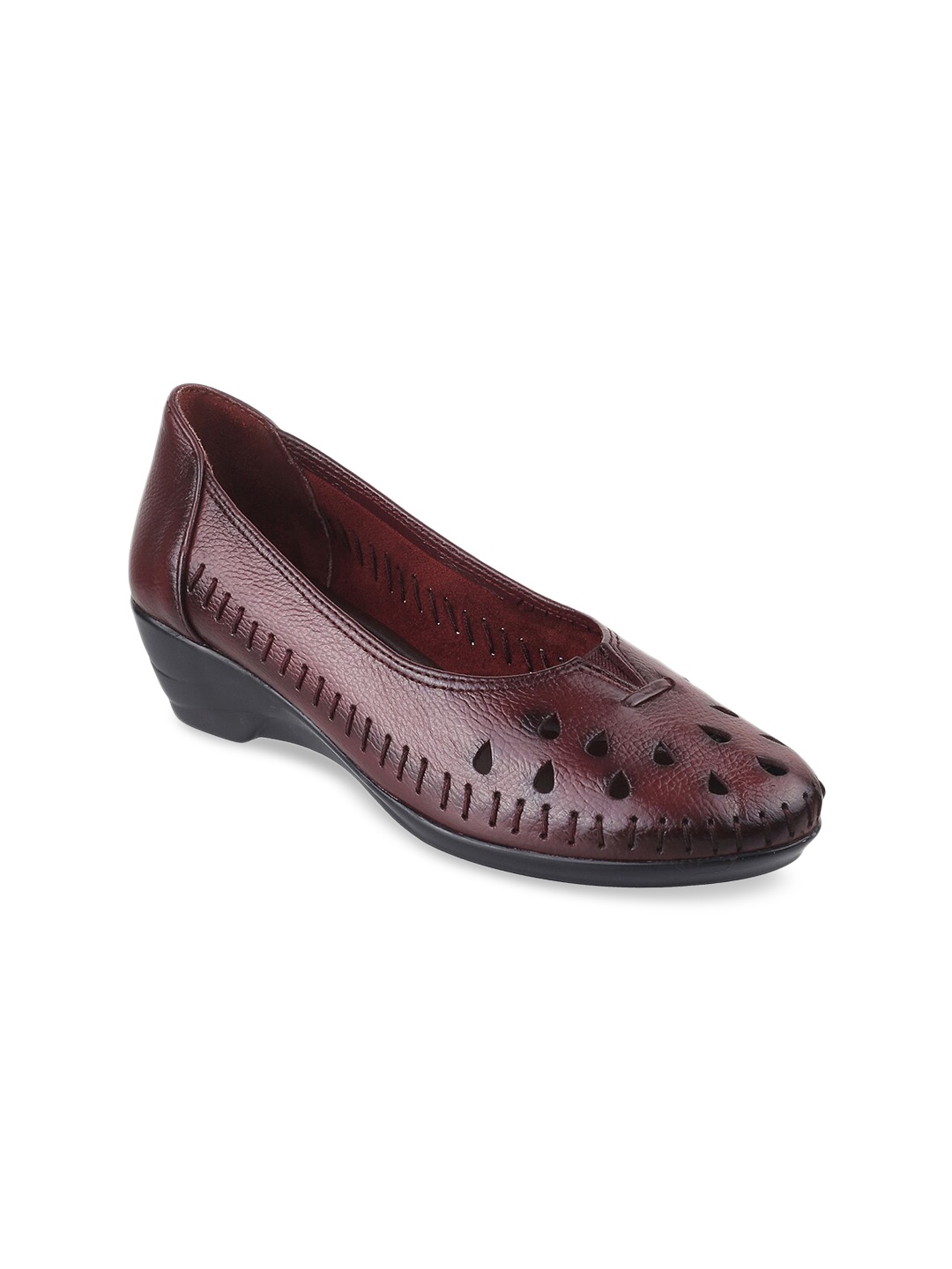 

Catwalk Maroon Leather Wedge Pumps with Laser Cuts