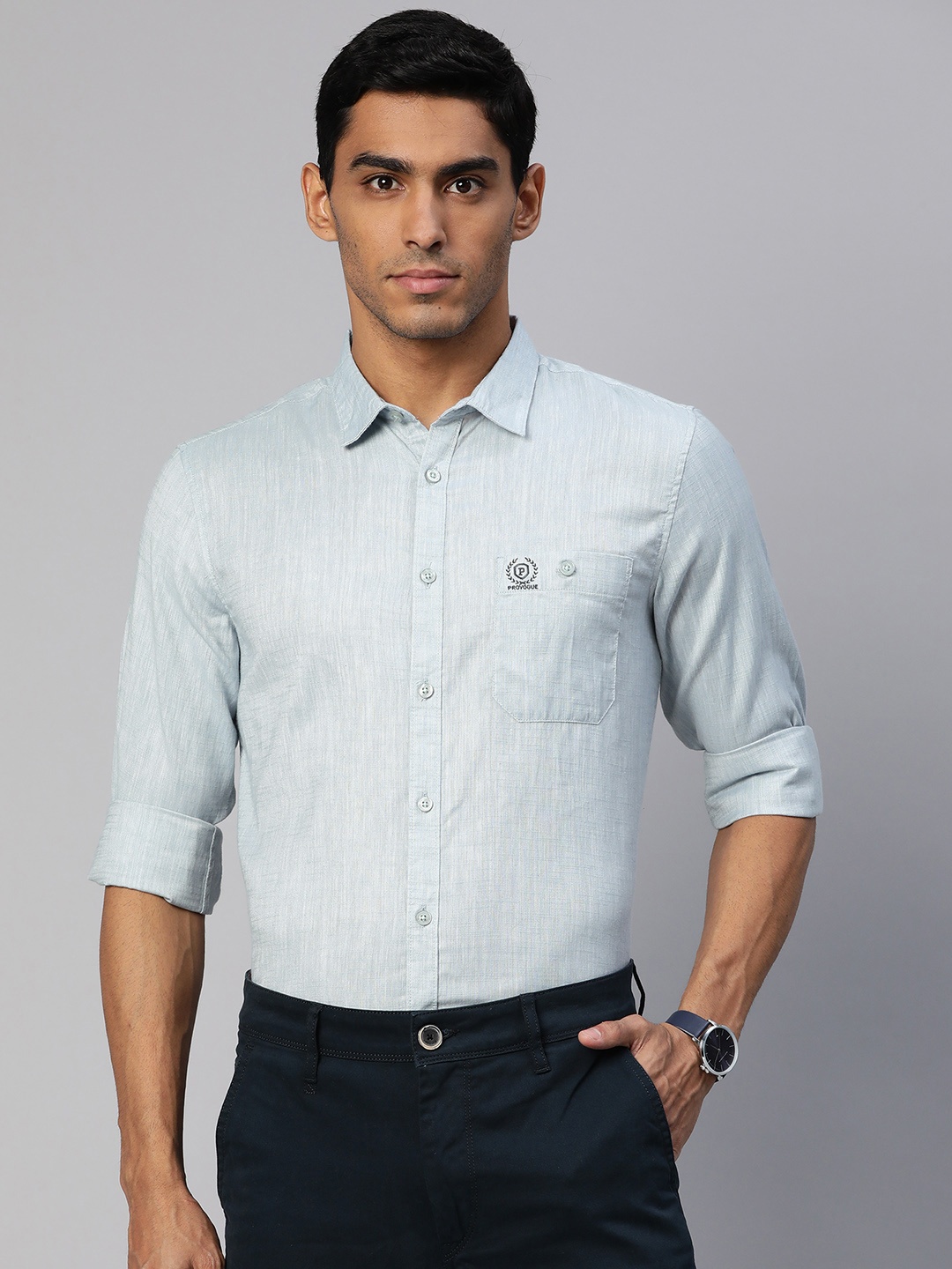 

Provogue Men Blue Solid Slim Fit Casual Shirt