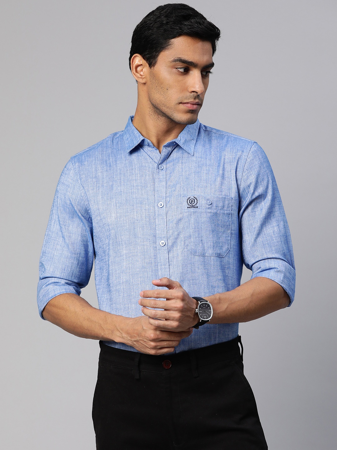 

Provogue Men Blue Solid Slim Fit Casual Shirt