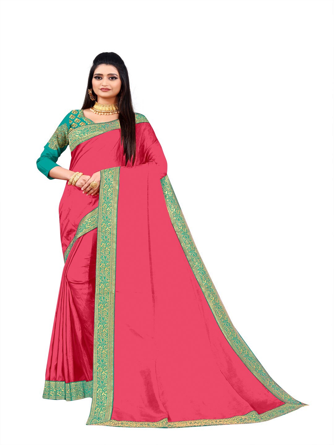 

SURACHITA Pink & Green Zari Art Silk Saree