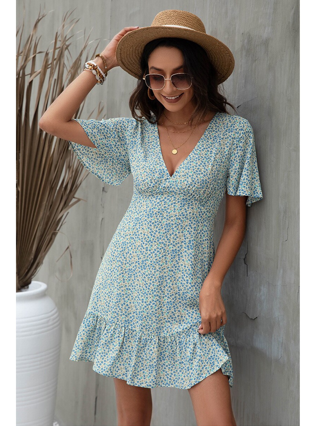 

BoStreet Blue Floral Fit and Flare Dress