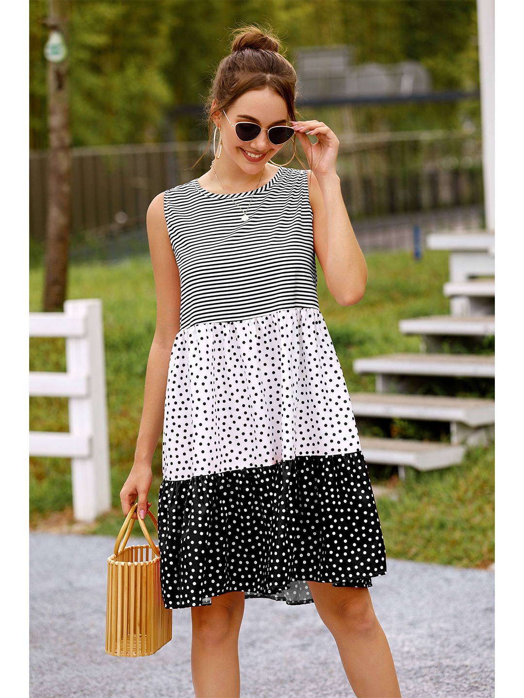 

BoStreet Grey & White Striped A-Line Dress