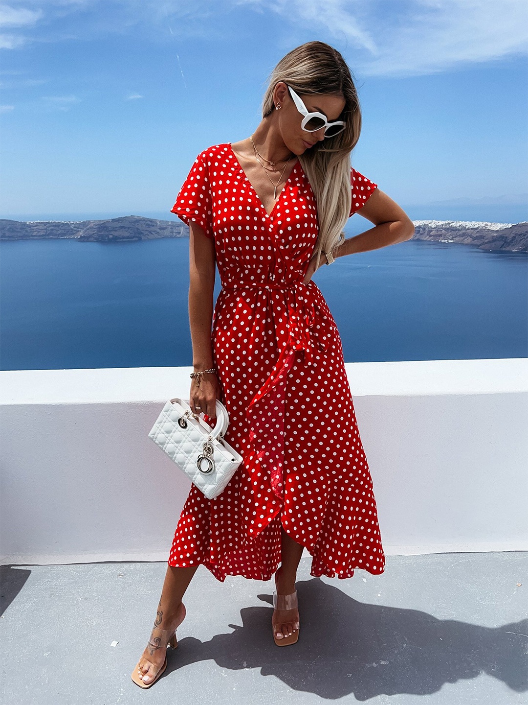 

BoStreet Red Midi Wrap Dress